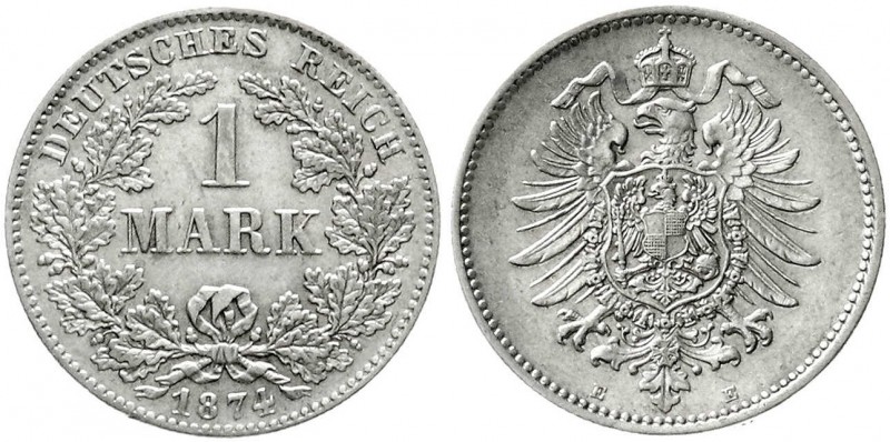 1 Mark kleiner Adler, Silber 1873-1887
1874 E. gutes vorzüglich