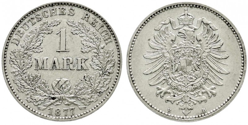 1 Mark kleiner Adler, Silber 1873-1887
1877 B. vorzüglich/Stempelglanz, selten ...