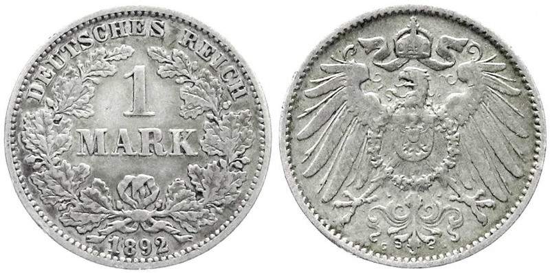 1 Mark großer Adler, Silber 1891-1916
1892 G. sehr schön