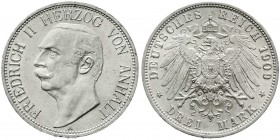 Anhalt
Friedrich II., 1904-1918
3 Mark 1909 A. vorzüglich/Stempelglanz