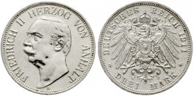 Anhalt
Friedrich II., 1904-1918
3 Mark 1911 A. fast vorzüglich, etwas berieben