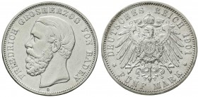 Baden
Friedrich I., 1856-1907
5 Mark 1901 G. gutes sehr schön
