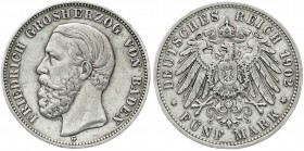 Baden
Friedrich I., 1856-1907
5 Mark 1902 G. Seltenes Jahr.
gutes sehr schön, kl. Randfehler