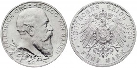 Baden
Friedrich I., 1856-1907
5 Mark 1902. 50 jähriges Regierungsjubiläum.
Stempelglanz, Prachtexemplar