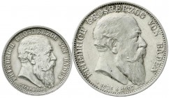 Baden
Friedrich I., 1856-1907
2 Stück: 2 und 5 Mark 1907 auf seinen Tod.
beide vorzüglich/Stempelglanz