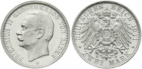 Baden
Friedrich II., 1907-1918
2 Mark 1911 G. Stempelglanz, Prachtexemplar, sehr selten in dieser Erhaltung