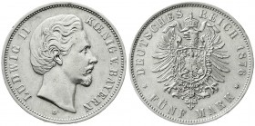 Bayern
Ludwig II., 1864-1886
5 Mark 1876 D. vorzüglich, kl. Randfehler