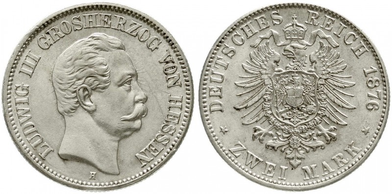 Hessen
Ludwig III., 1848-1877
2 Mark 1876 H. prägefrisch/fast Stempelglanz, kl...