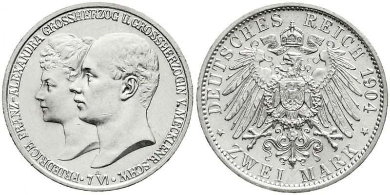 Mecklenburg-Schwerin
Friedrich Franz IV., 1897-1918
2 Mark 1904 A. Zur Hochzei...