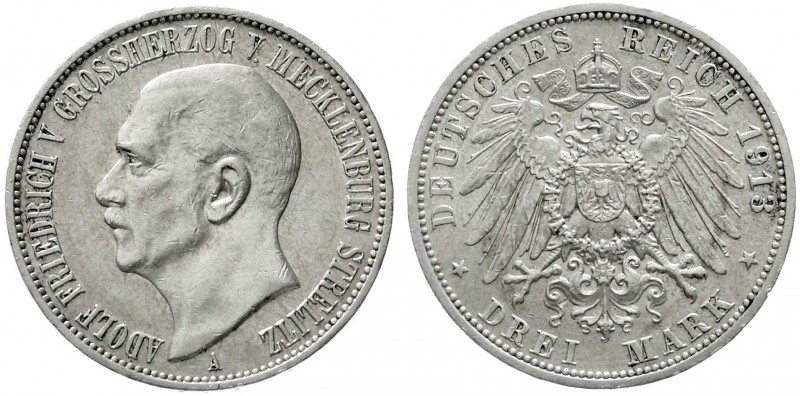 Mecklenburg-Strelitz
Adolf Friedrich V., 1904-1914
3 Mark 1913 A. sehr schön/v...