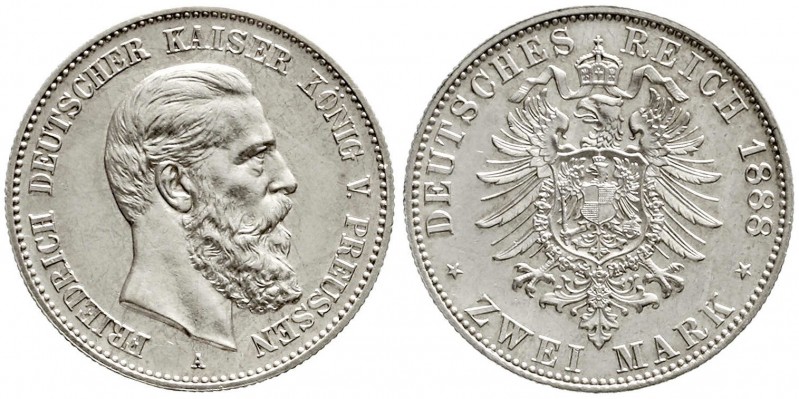 Preußen
Friedrich III., 1888
2 Mark 1888 A. vorzüglich/Stempelglanz