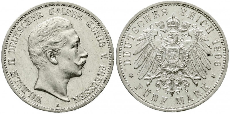 Preußen
Wilhelm II., 1888-1918
5 Mark 1896 A. vorzüglich/Stempelglanz, sehr se...