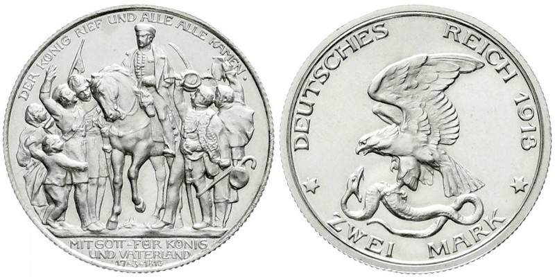 Preußen
Wilhelm II., 1888-1918
2 Mark 1913. Befreiungskampf.
Polierte Platte