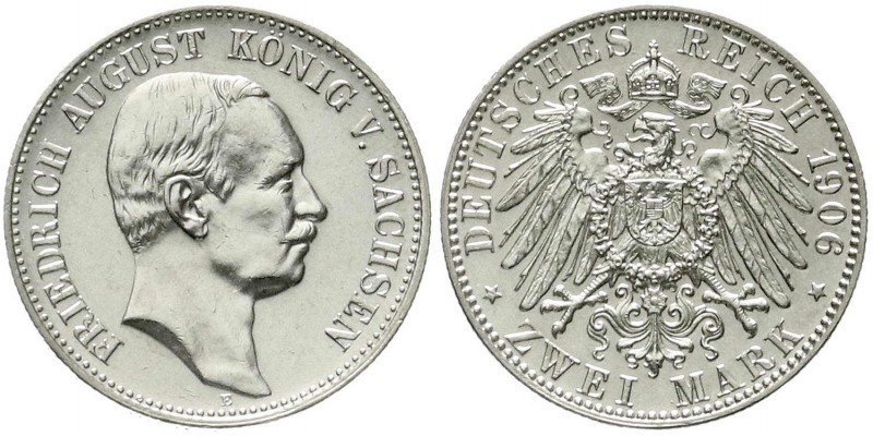 Sachsen
Friedrich August III., 1904-1918
2 Mark 1906 E. gutes vorzüglich