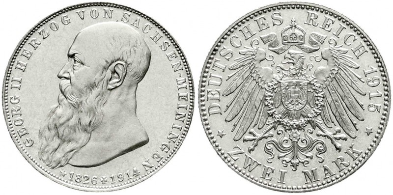 Sachsen-Meiningen
Georg II., 1866-1914
2 Mark 1915. Auf seinen Tod.
Polierte ...