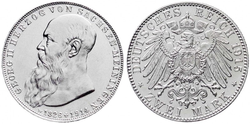 Sachsen-Meiningen
Georg II., 1866-1914
2 Mark 1915. Auf seinen Tod.
fast Stem...