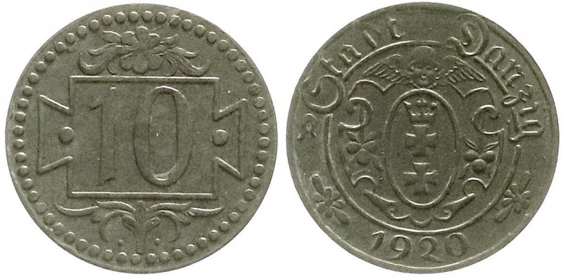 Danzig
Freie Stadt
10 Pfennig 1920 kleine Wertzahl.
vorzüglich