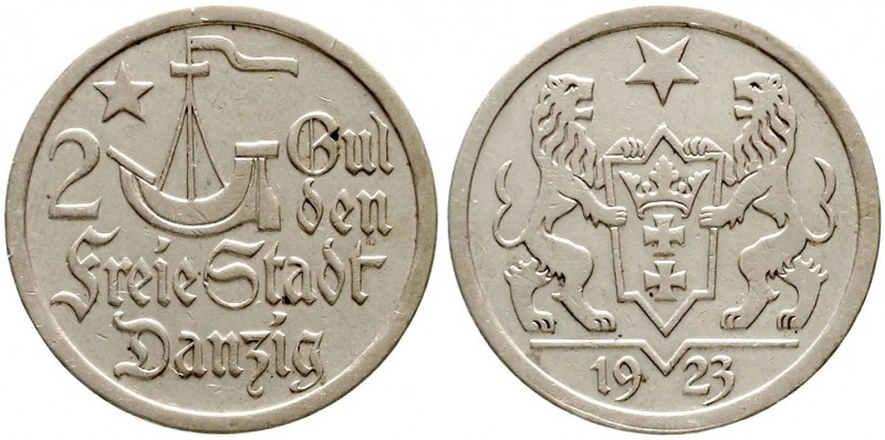 Danzig
Freie Stadt
2 Gulden 1923. Hansekogge.
vorzüglich, winz. Randfehler