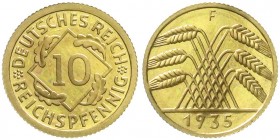 Kursmünzen
10 Reichspfennig, messingfarben 1924-1936
1935 F. Polierte Platte, sehr selten