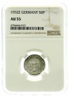 Kursmünzen
50 Reichspfennig, Nickel 1927-1938
1932 E. Im NGC-Blister mit Grading AU 55