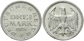 Kursmünzen
3 Mark, Silber 1924-1925
1924 J. vorzüglich/Stempelglanz