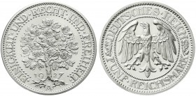 Kursmünzen
5 Reichsmark Eichbaum Silber 1927-1933
1927 A. Polierte Platte, nur min. berührt, Prachtexemplar, selten