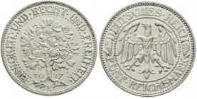 Kursmünzen
5 Reichsmark Eichbaum Silber 1927-1933
1927 E. vorzüglich/Stempelglanz