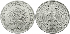 Kursmünzen
5 Reichsmark Eichbaum Silber 1927-1933
1927 F. fast Stempelglanz, Prachtexemplar