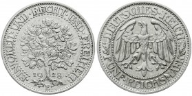 Kursmünzen
5 Reichsmark Eichbaum Silber 1927-1933
1928 E. vorzüglich, winz. Kratzer