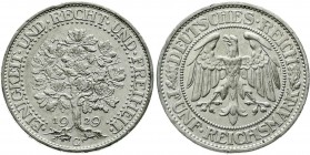 Kursmünzen
5 Reichsmark Eichbaum Silber 1927-1933
1929 G. sehr schön/vorzüglich, kl. Randfehler