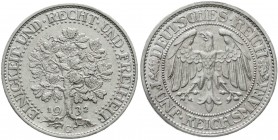 Kursmünzen
5 Reichsmark Eichbaum Silber 1927-1933
1932 G. vorzüglich, Schleifspur im Feld