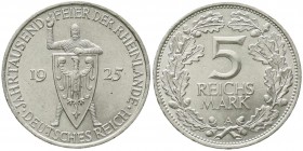 Gedenkmünzen
5 Reichsmark Rheinlande
1925 A. vorzüglich/Stempelglanz, winz. Kratzer