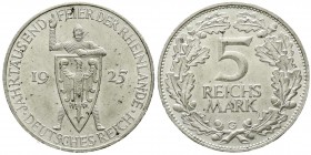 Gedenkmünzen
5 Reichsmark Rheinlande
1925 G. vorzüglich/Stempelglanz, kl. Randfehler und Kratzer