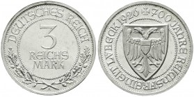 Gedenkmünzen
3 Reichsmark Lübeck
1926 A. vorzüglich/Stempelglanz aus Polierte Platte, kl. Kratzer