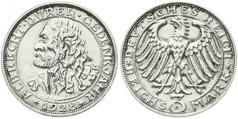 Gedenkmünzen
3 Reichsmark Dürer
1928 D. gutes vorzüglich, leicht berieben