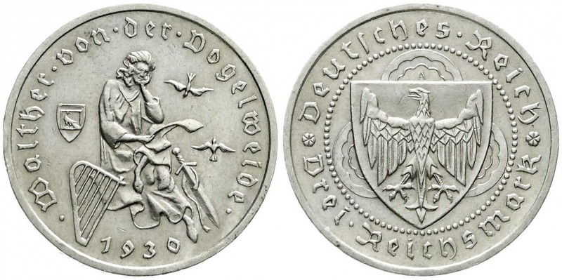 Gedenkmünzen
3 Reichsmark Vogelweide
1930 A. vorzüglich, berieben