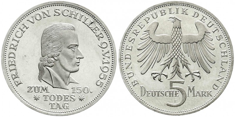 Gedenkmünzen
5 Deutsche Mark, Silber, 1952-1979
Schiller 1955 F. Erstabschlag,...