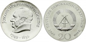 Gedenkmünzen der DDR
20 Mark 1969, Goethe. Randschrift läuft links herum.
prägefrisch