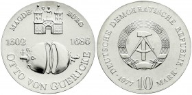 Gedenkmünzen der DDR
10 Mark 1977. Guericke. Randschrift läuft rechts herum.
prägefrisch