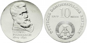 Gedenkmünzen der DDR
10 Mark 1979, Feuerbach. Randschrift läuft links herum.
prägefrisch
