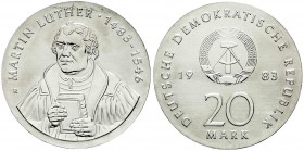 Gedenkmünzen der DDR
20 Mark 1983, Luther. Randschrift läuft links herum.
prägefrisch