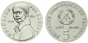 Gedenkmünzen der DDR
5 Mark 1986 A, Kleist.
prägefrisch