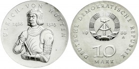 Gedenkmünzen der DDR
10 Mark 1988 A, Hutten. Randschrift läuft links herum.
prägefrisch