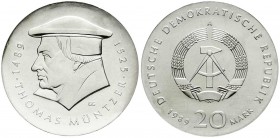 Gedenkmünzen der DDR
20 Mark 1989 A, Müntzer. Randschrift läuft rechts herum.
prägefrisch