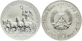 Gedenkmünzen der DDR
10 Mark 1989 A, Schadow. Randschrift laüft links herum.
prägefrisch