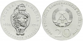 Gedenkmünzen der DDR
20 Mark 1990 A, Schlüter. Randschrift läuft rechts herum.
Stempelglanz
