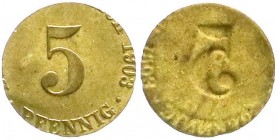 Kaiserreich
Reichskleinmünzen
5 Pfennig 1903. Einseitiger Abschlag der Wertseite auf kleinem, dünnem Messingschrötling. 14 mm; 0,16 g.
prägefrisch...