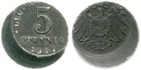 Kaiserreich
Reichskleinmünzen
5 Pfennig Eisen 1917 A ca. 20 % dezentriert geprägt.
vorzüglich