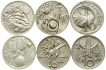 Bundesrepublik Deutschland
Lots Bundesrepublik
6 Stück: 10-Euro-Proben in Silber von Viktor Huster der Jahre 2002 (Fernsehen und Deutsche Mark), 200...