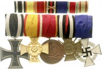 Deutschland
Deutsche Länder, bis 1918
Lippe. Fünfer-Ordensspange: EK II 1914, Lippe MVK 1914, Lippe MV-Medaille Bronze, Ehrenkreuz für Frontkämpfer,...